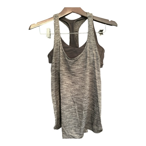Lululemon 2 in 1 Tank w/Detachable Bra Heathered Black Gray Racerback Tank Sz 6 - Picture 1 of 9
